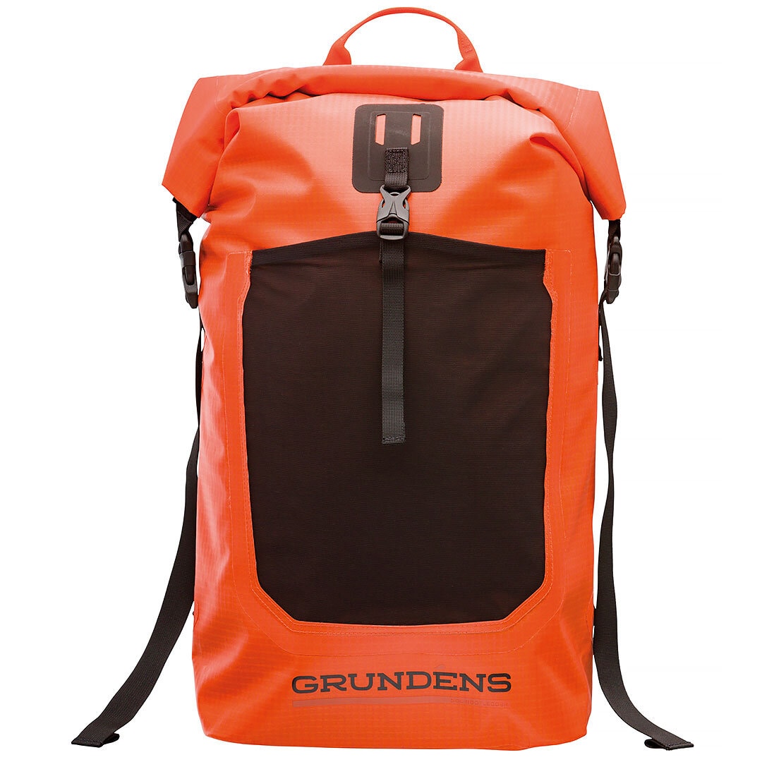 Grundéns Bootlegger Roll Top Backpack 30L Red Orange.