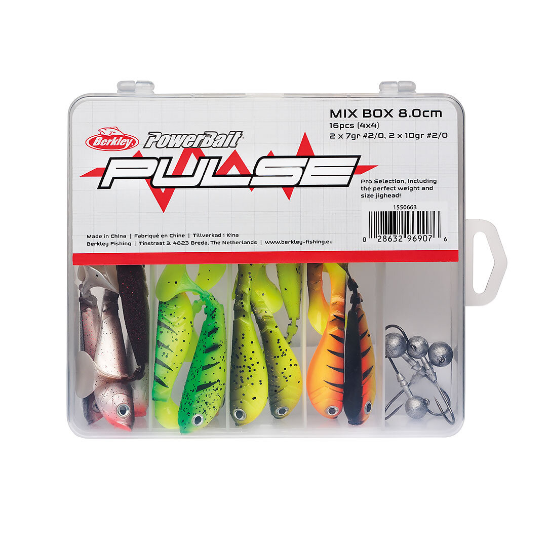 Berkley Pulse Shad Box 8cm + jigghuvuden.