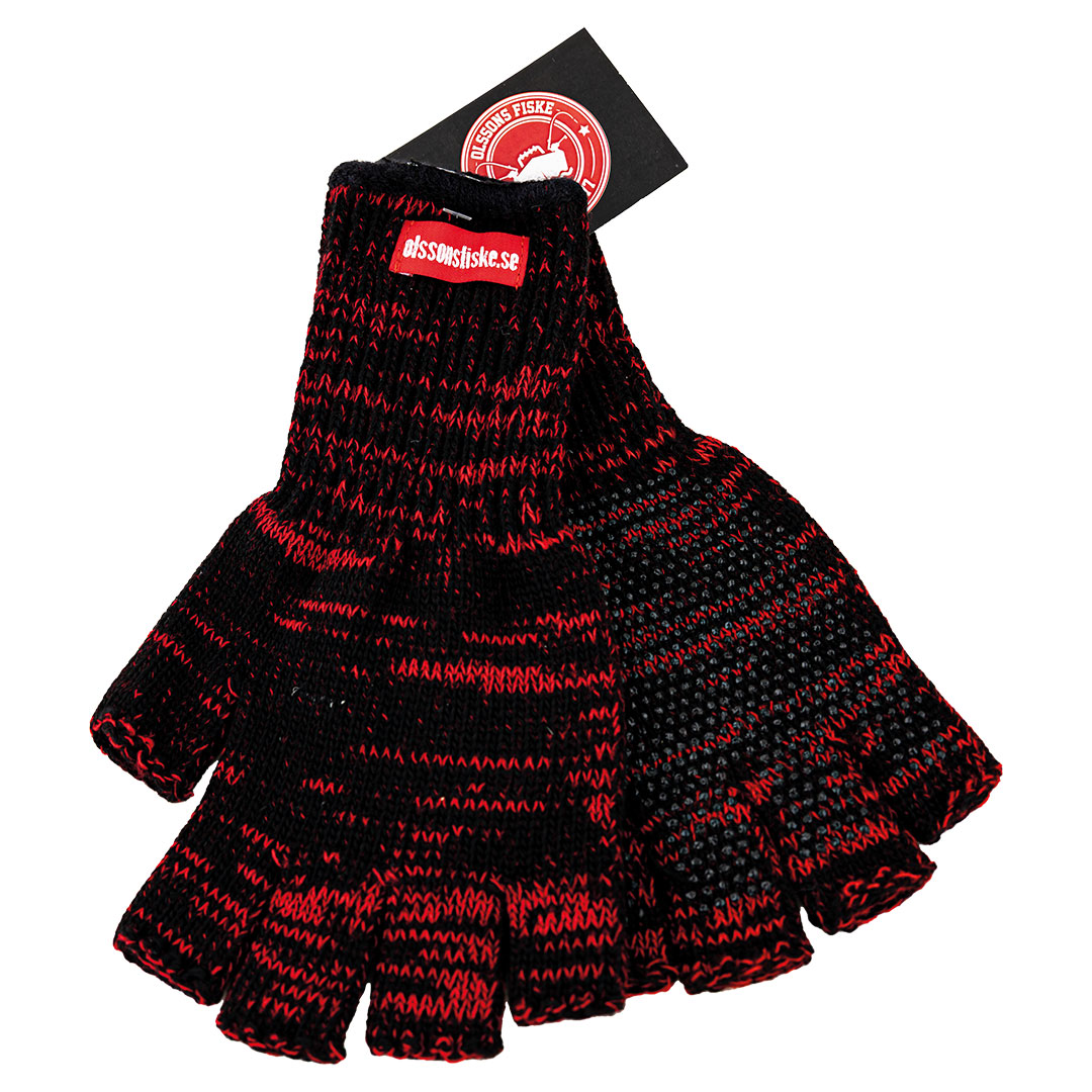 Olssons Fiske Fingerless Gloves Black/Red.